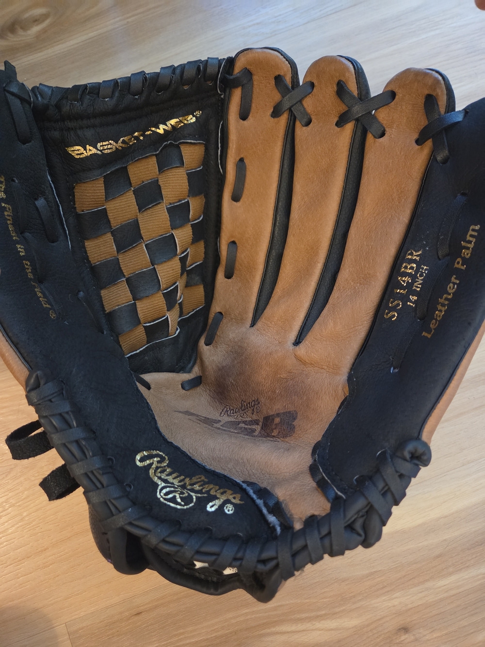 Rawlings Two-Tone Black & Tan Basket Weave Leather Softball Glove LEFT-HANDED